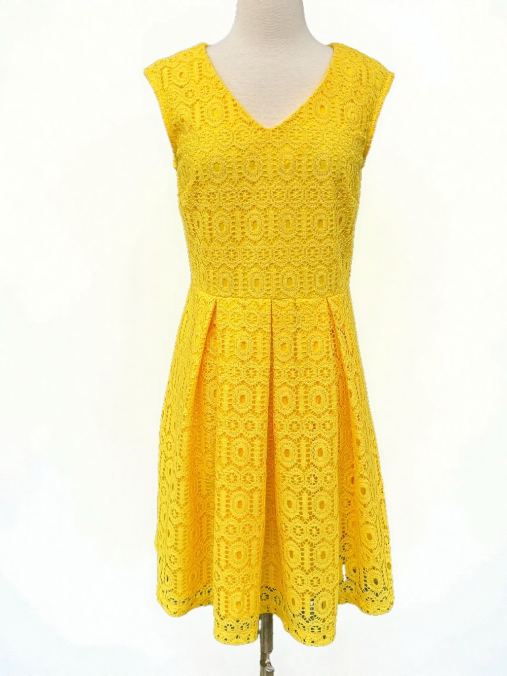 💖 Liz Claiborne Sleeveless Yellow Lace Dress, SZ 6 - Picture 6 of 16